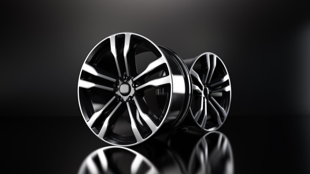 Powder,Coating,Of,Black,Wheel,Disk,On,Black,Background.,3d